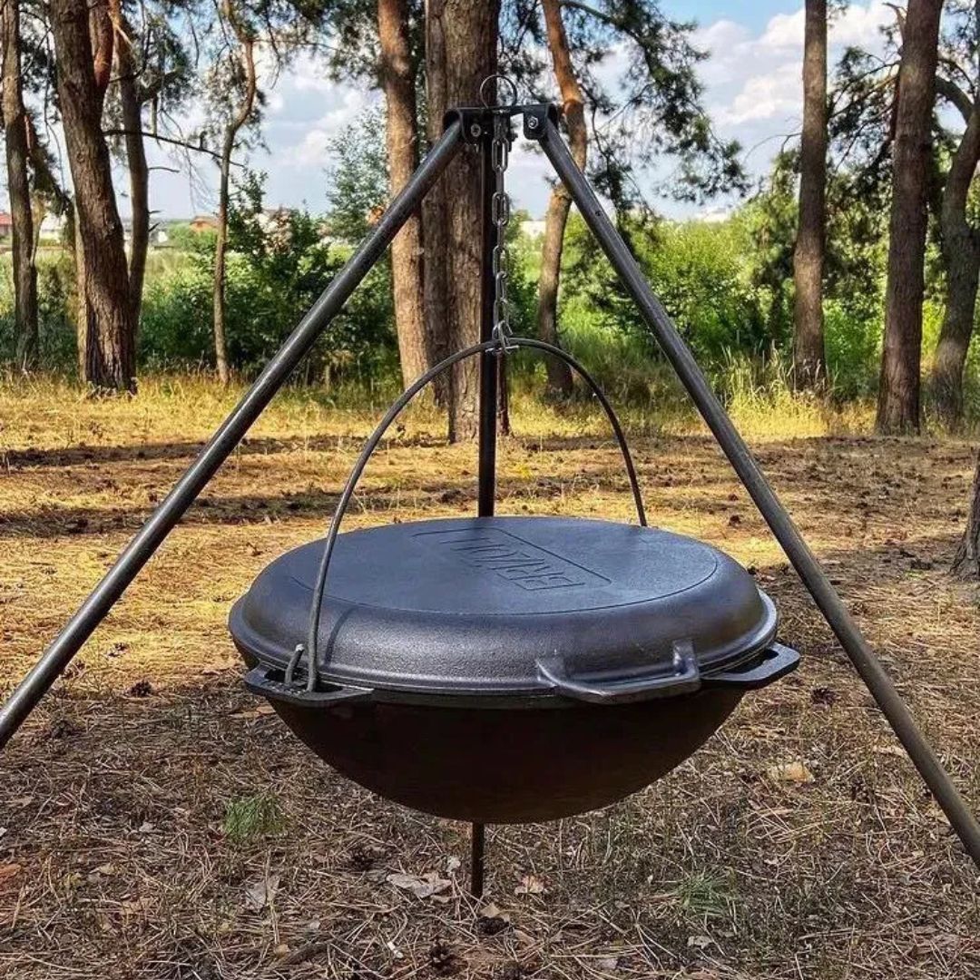 Чугунен казан с дръжка 10л Ø36см с чугунен грил капак - тиган ID:0700