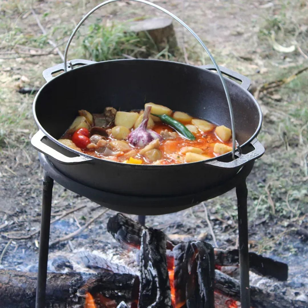 Чугунен казан с дръжка 10л Ø36см с чугунен грил капак - тиган ID:0700